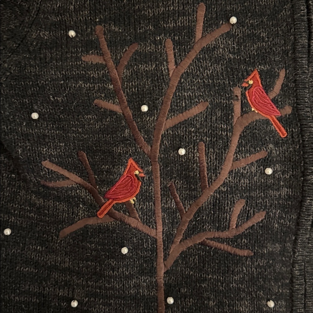 Mandal Bay Festive Black Sweater with Santa and Cardinal Design size large - Picture 5 of 7